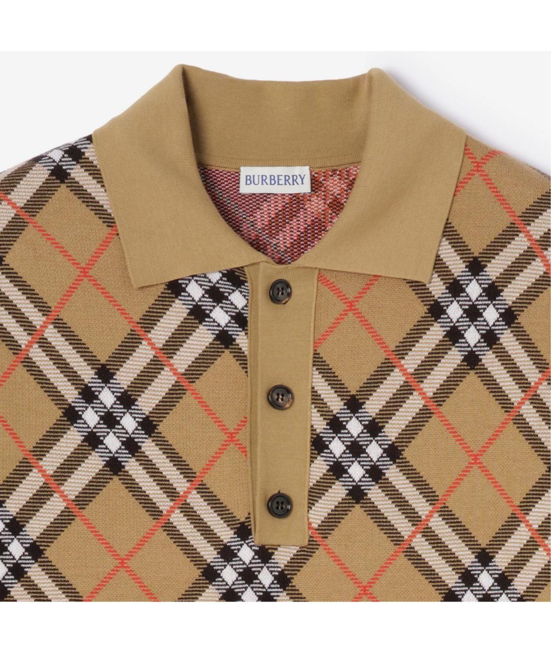 BURBERRY Бежевое хлопковое поло с коротким рукавом, фото 2