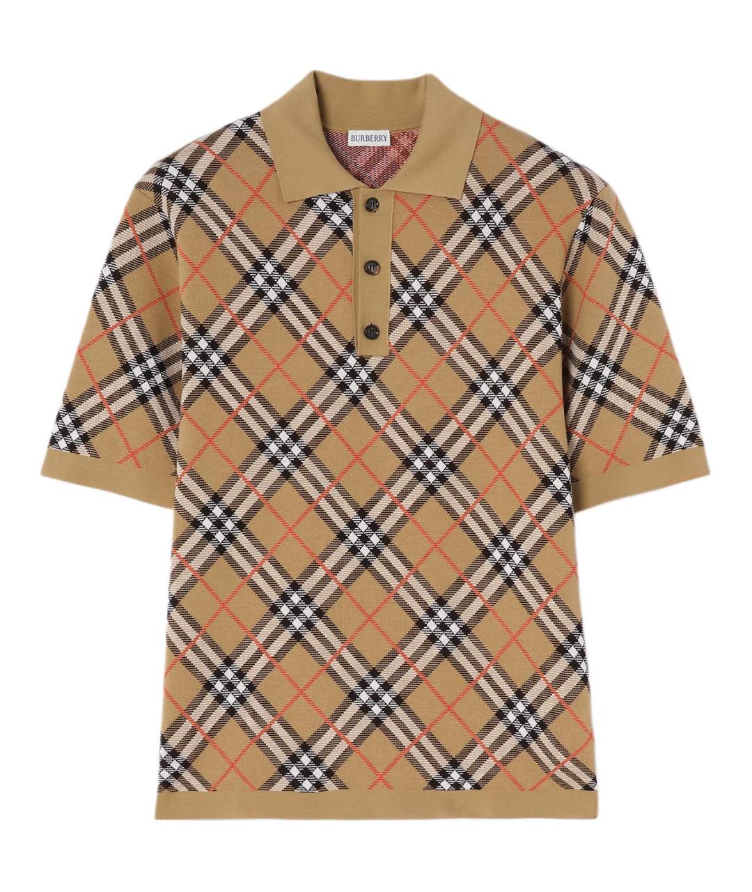 BURBERRY Бежевое хлопковое поло с коротким рукавом, фото 1