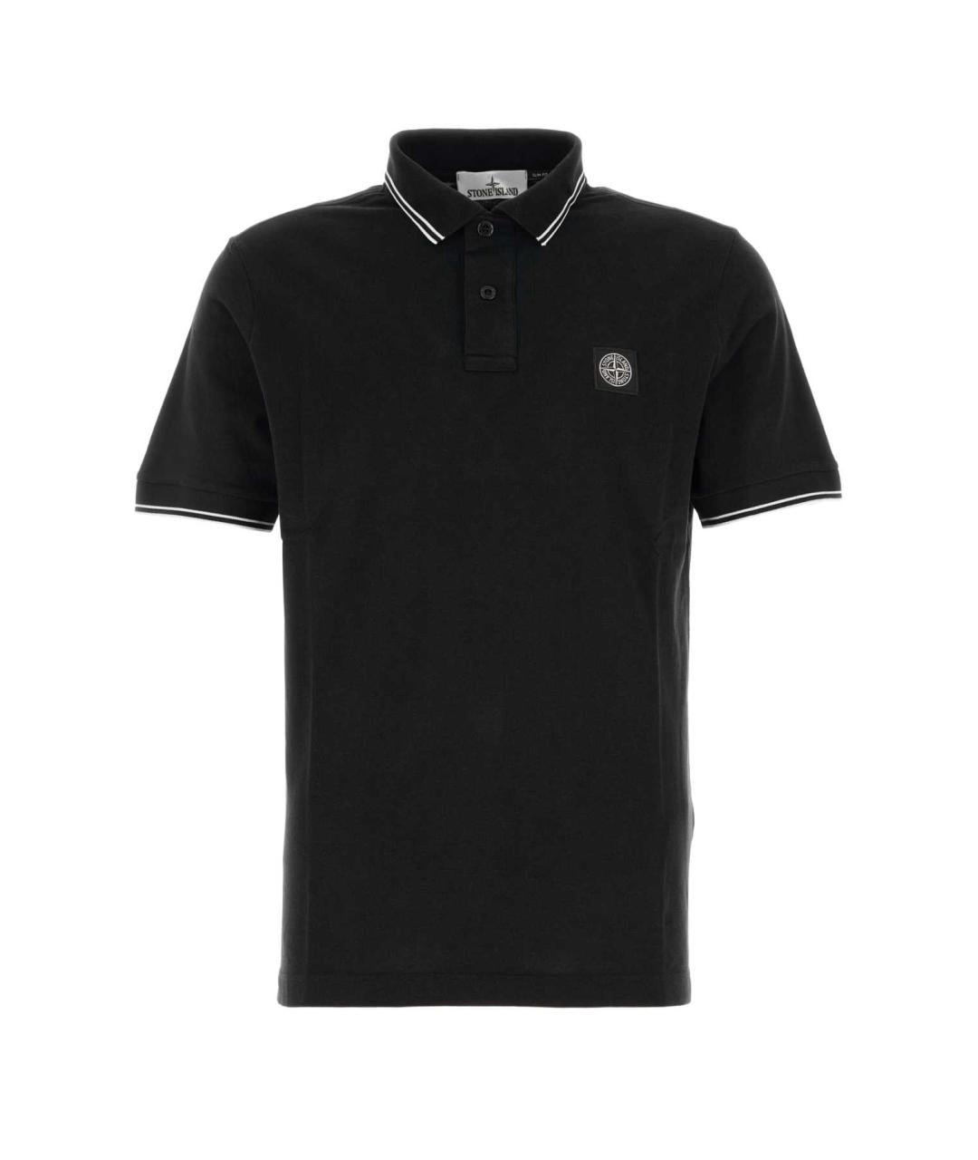 STONE ISLAND Черное хлопковое поло с коротким рукавом, фото 1