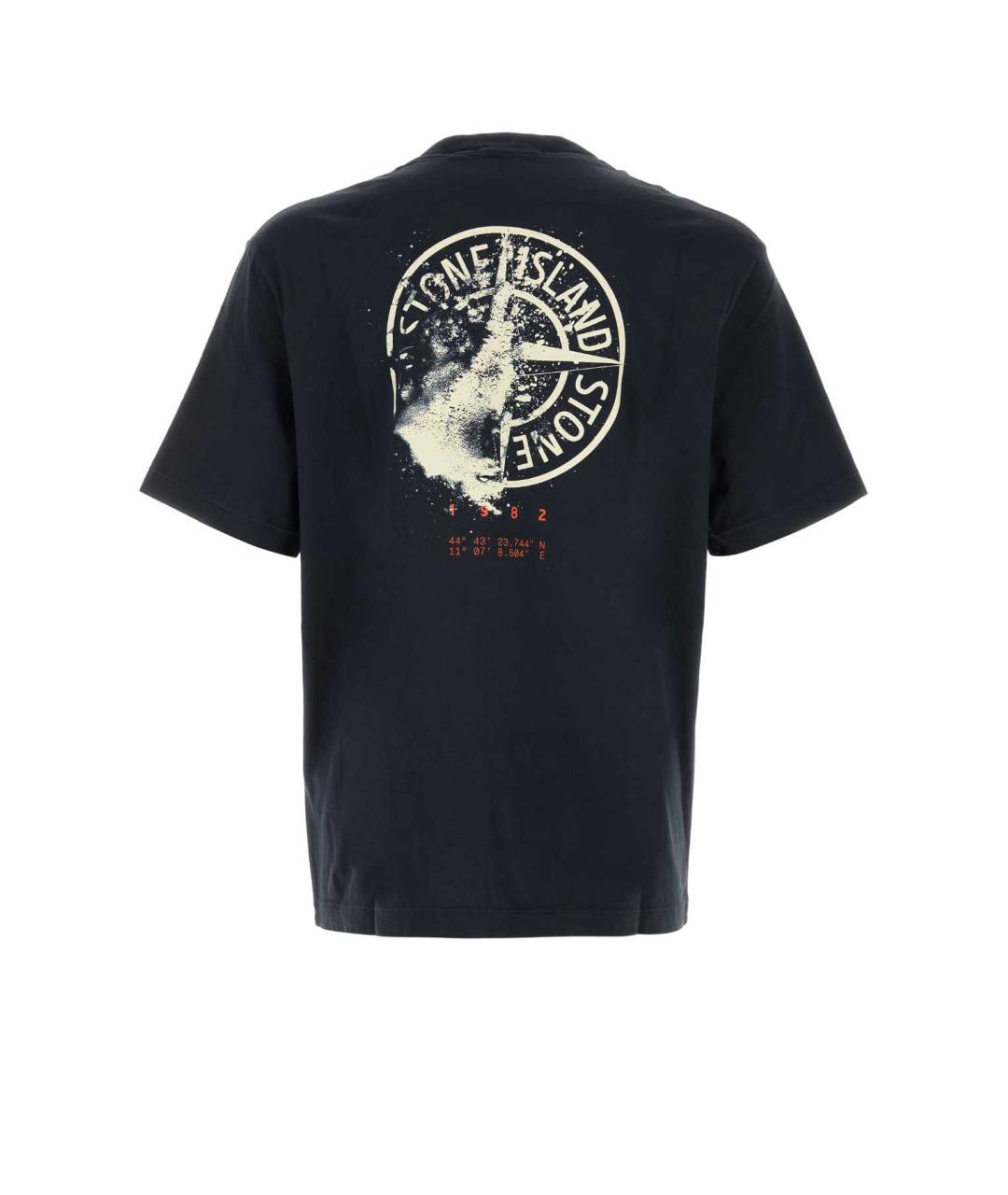 STONE ISLAND Темно-синяя хлопковая футболка, фото 2