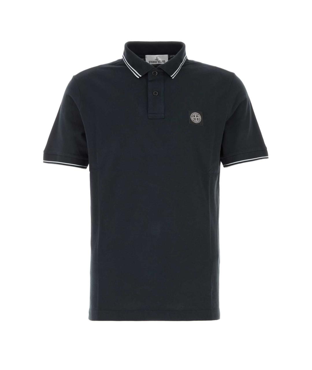 STONE ISLAND Темно-синее хлопковое поло с коротким рукавом, фото 1