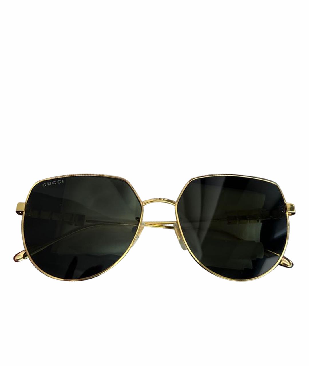 GUCCI Золотые металлические солнцезащитные очки, фото 1