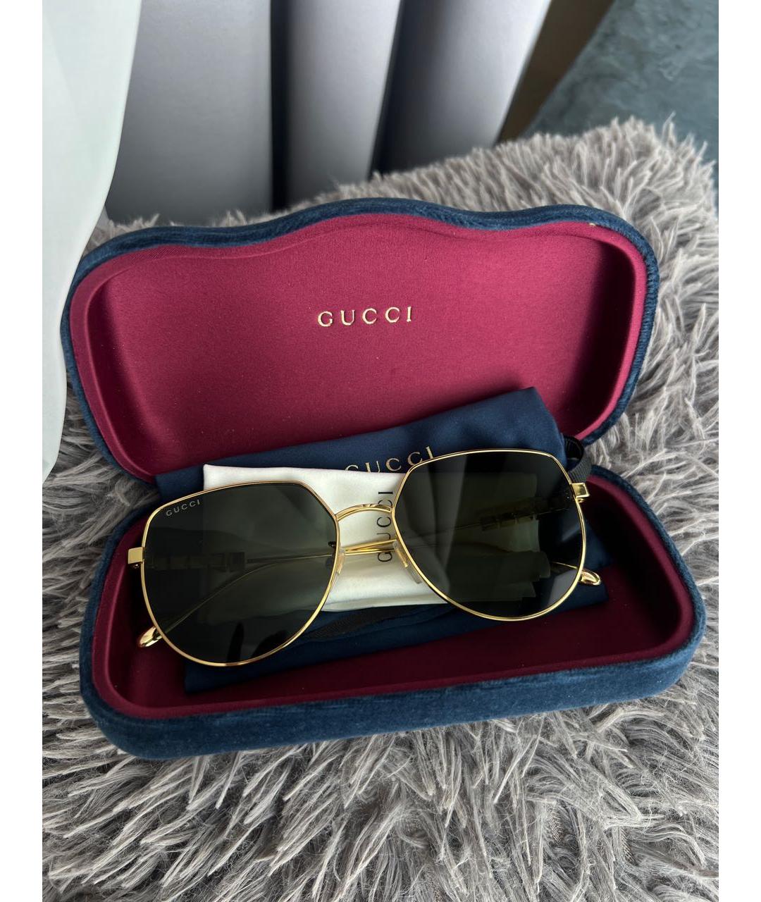 GUCCI Золотые металлические солнцезащитные очки, фото 4