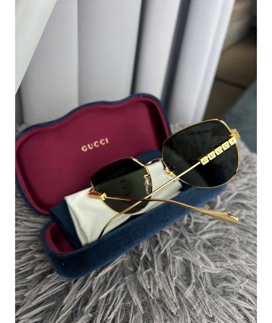 GUCCI Золотые металлические солнцезащитные очки, фото 2