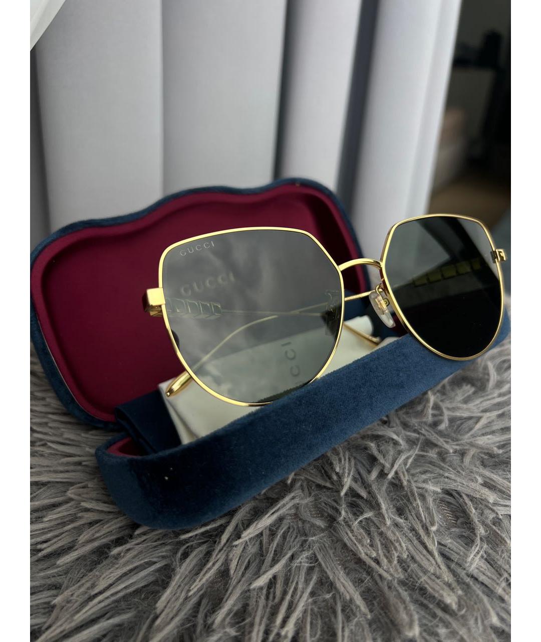 GUCCI Золотые металлические солнцезащитные очки, фото 3