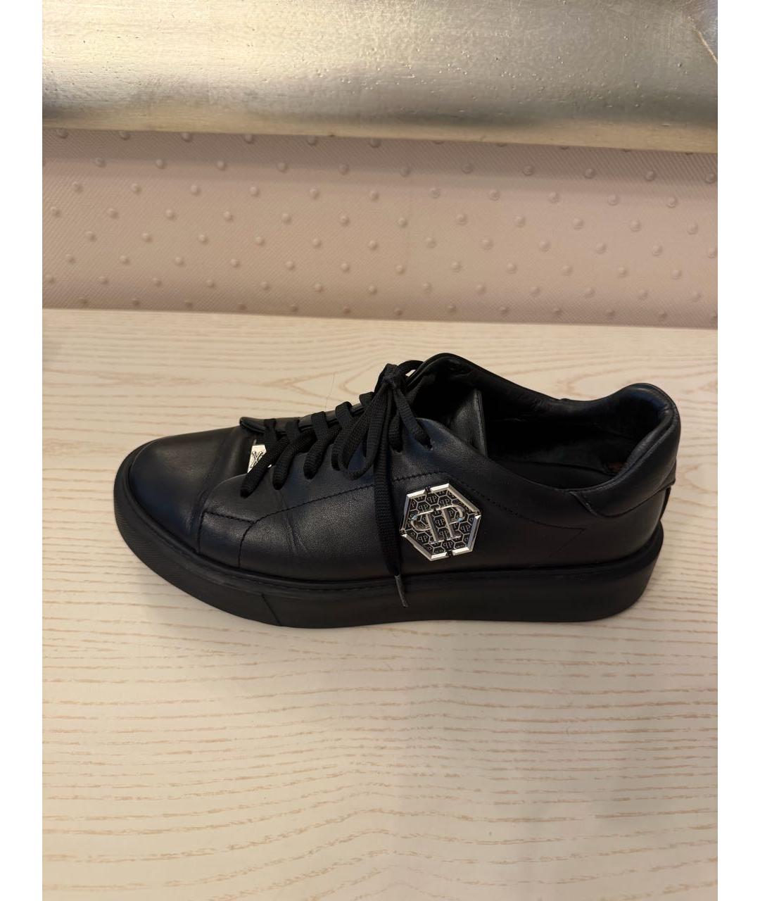 PHILIPP PLEIN Черные кожаные низкие кроссовки / кеды, фото 9