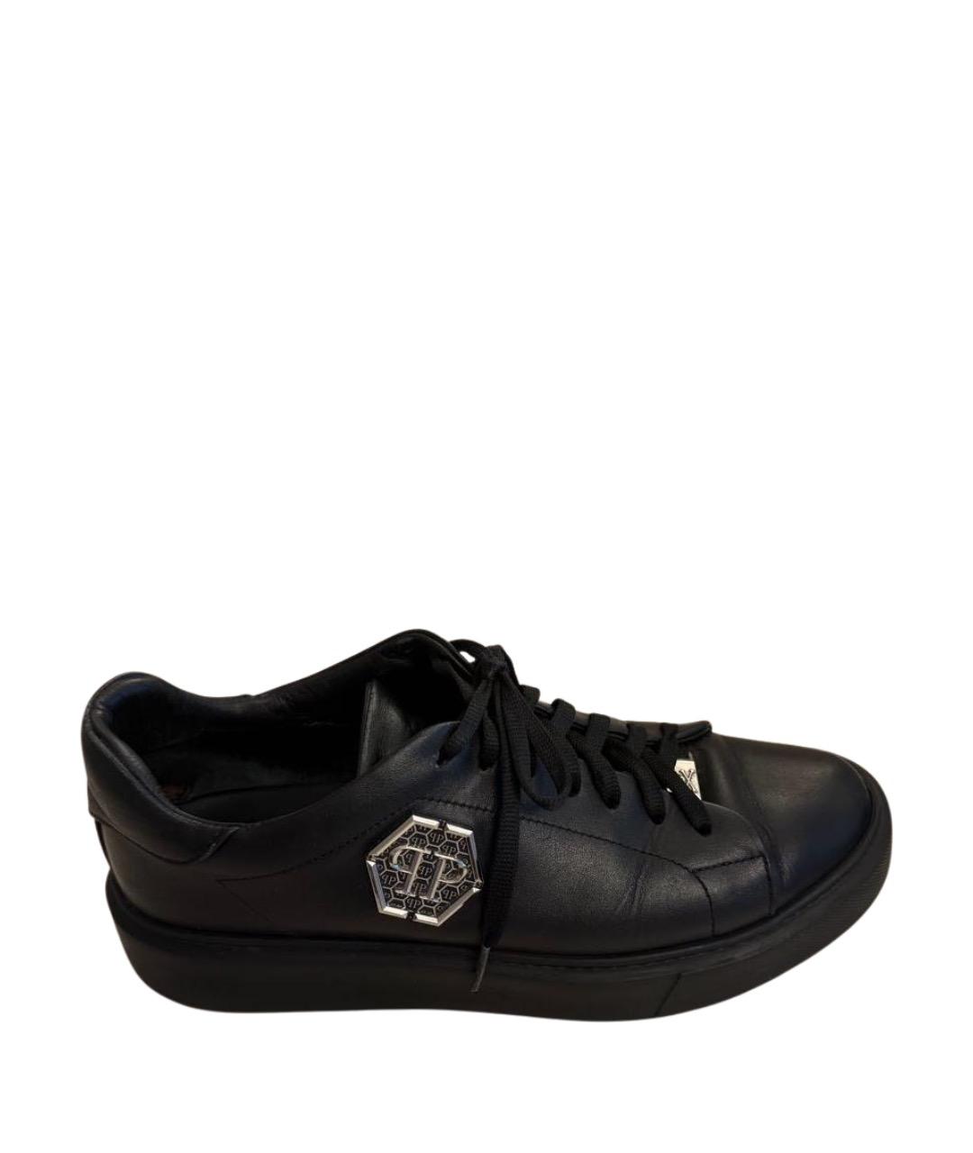PHILIPP PLEIN Черные кожаные низкие кроссовки / кеды, фото 1