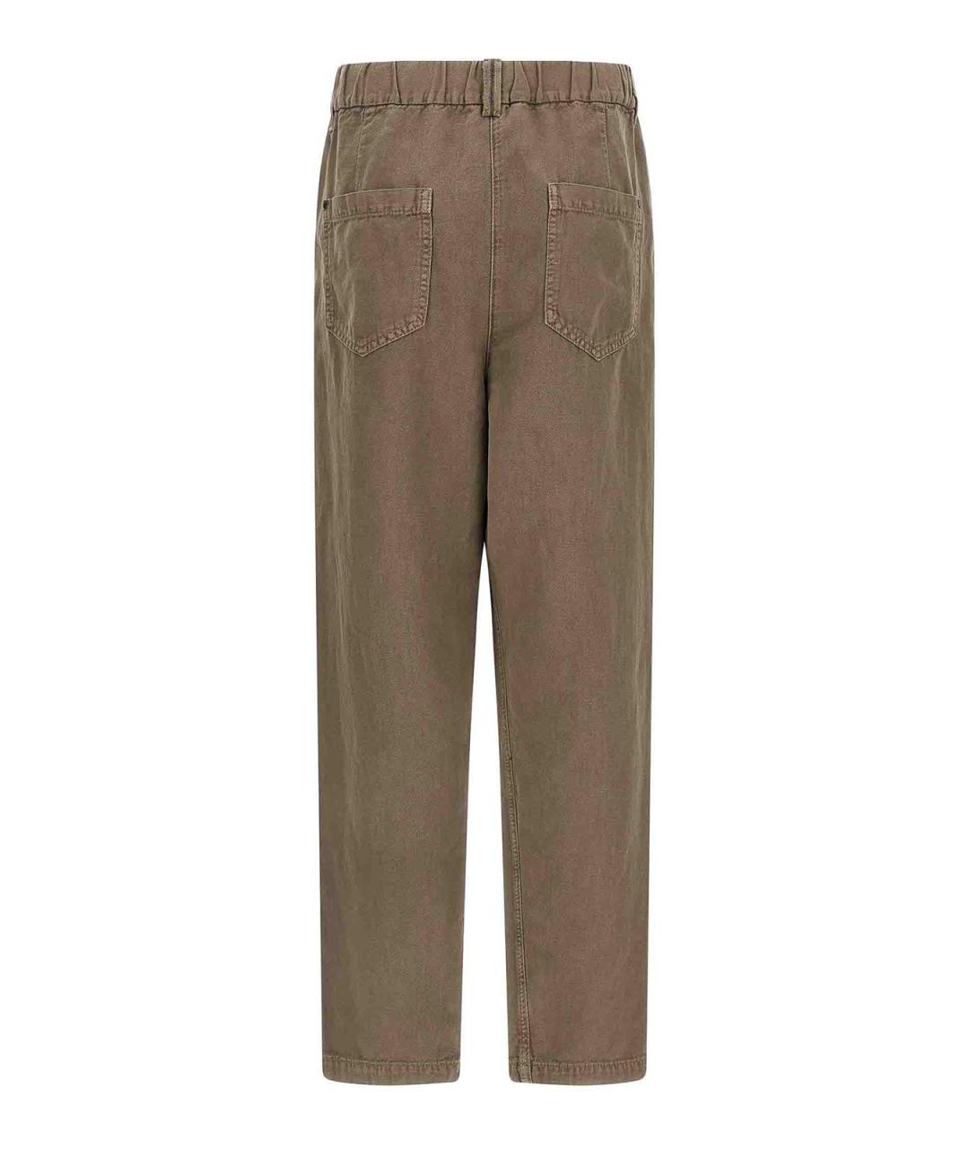 BRUNELLO CUCINELLI Коричневые хлопковые брюки широкие, фото 2