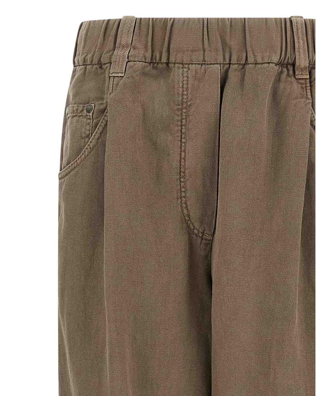 BRUNELLO CUCINELLI Коричневые хлопковые брюки широкие, фото 3