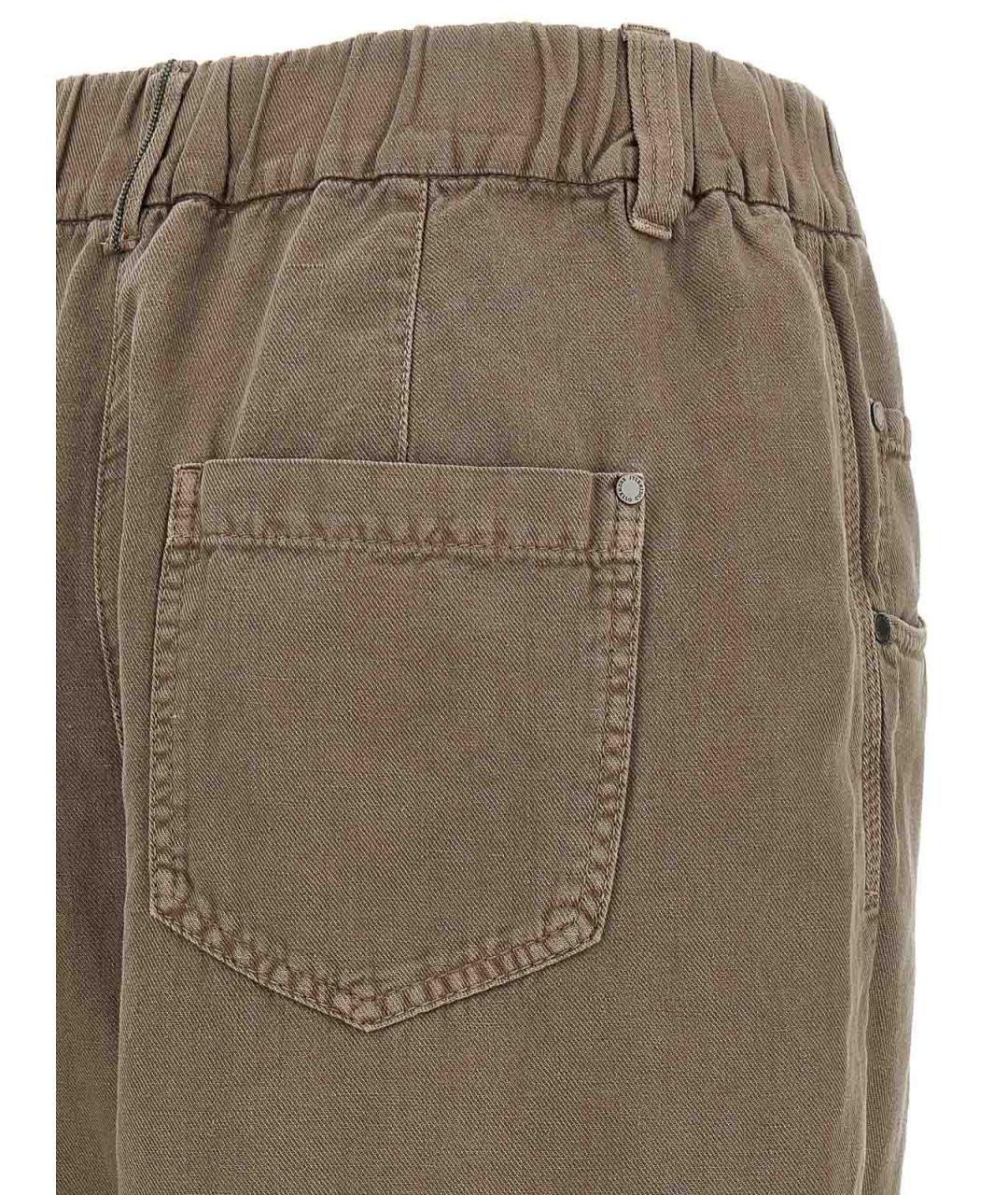 BRUNELLO CUCINELLI Коричневые хлопковые брюки широкие, фото 4