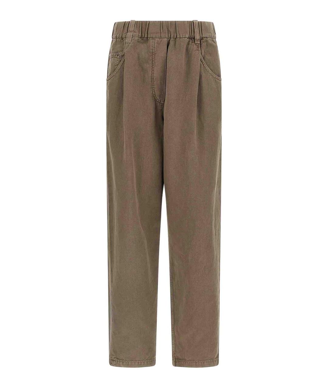 BRUNELLO CUCINELLI Коричневые хлопковые брюки широкие, фото 1