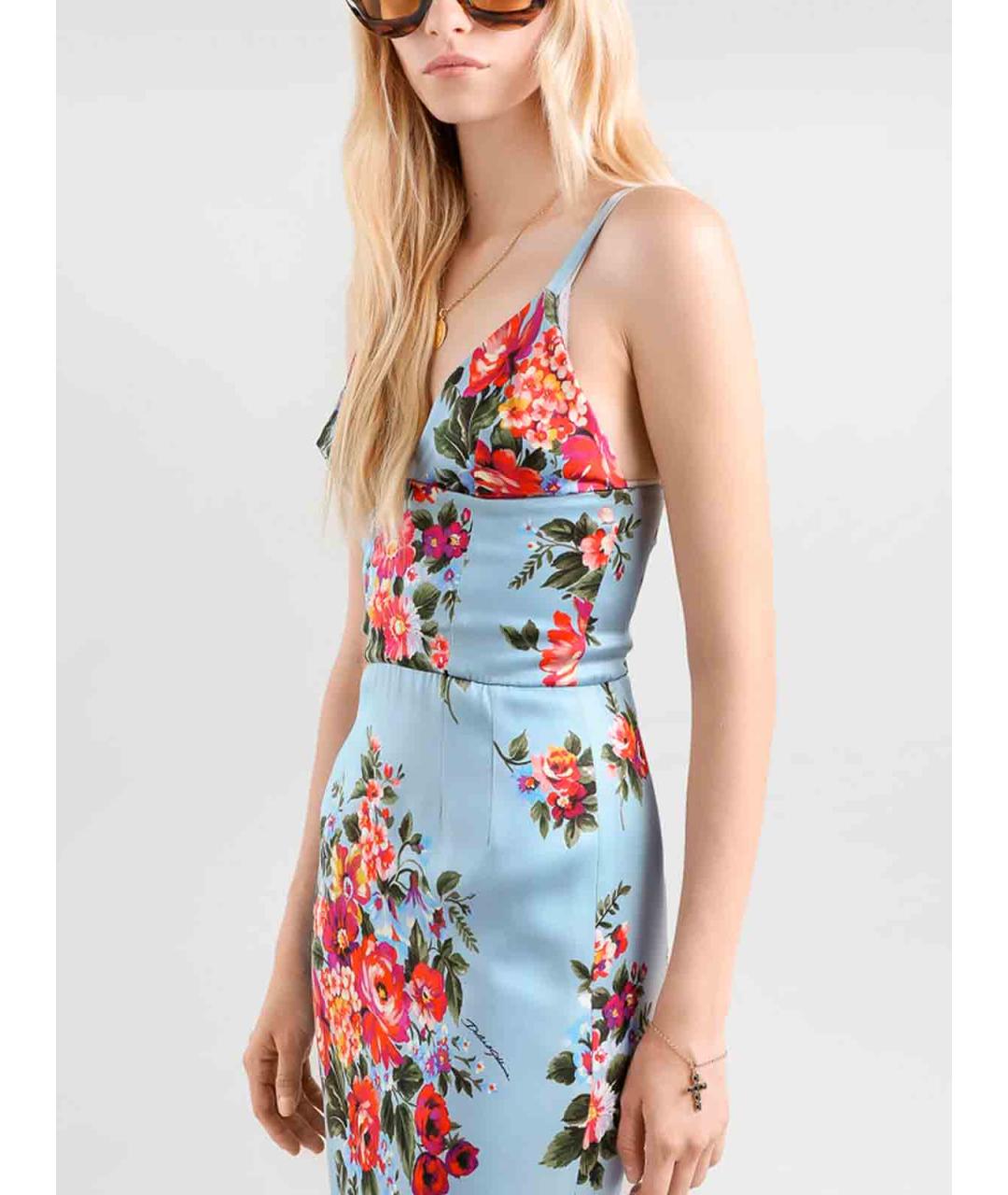 DOLCE&GABBANA Голубое шелковое повседневное платье, фото 5