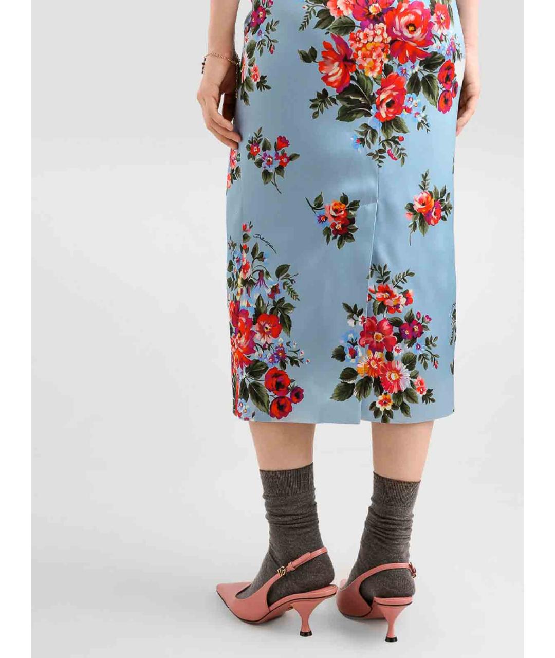 DOLCE&GABBANA Голубое шелковое повседневное платье, фото 6