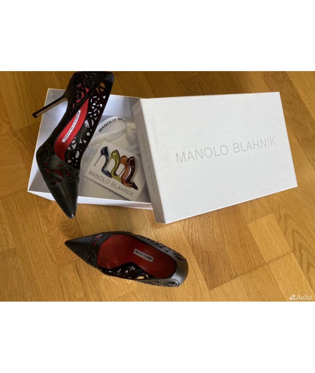 MANOLO BLAHNIK Черные кожаные туфли, фото 3