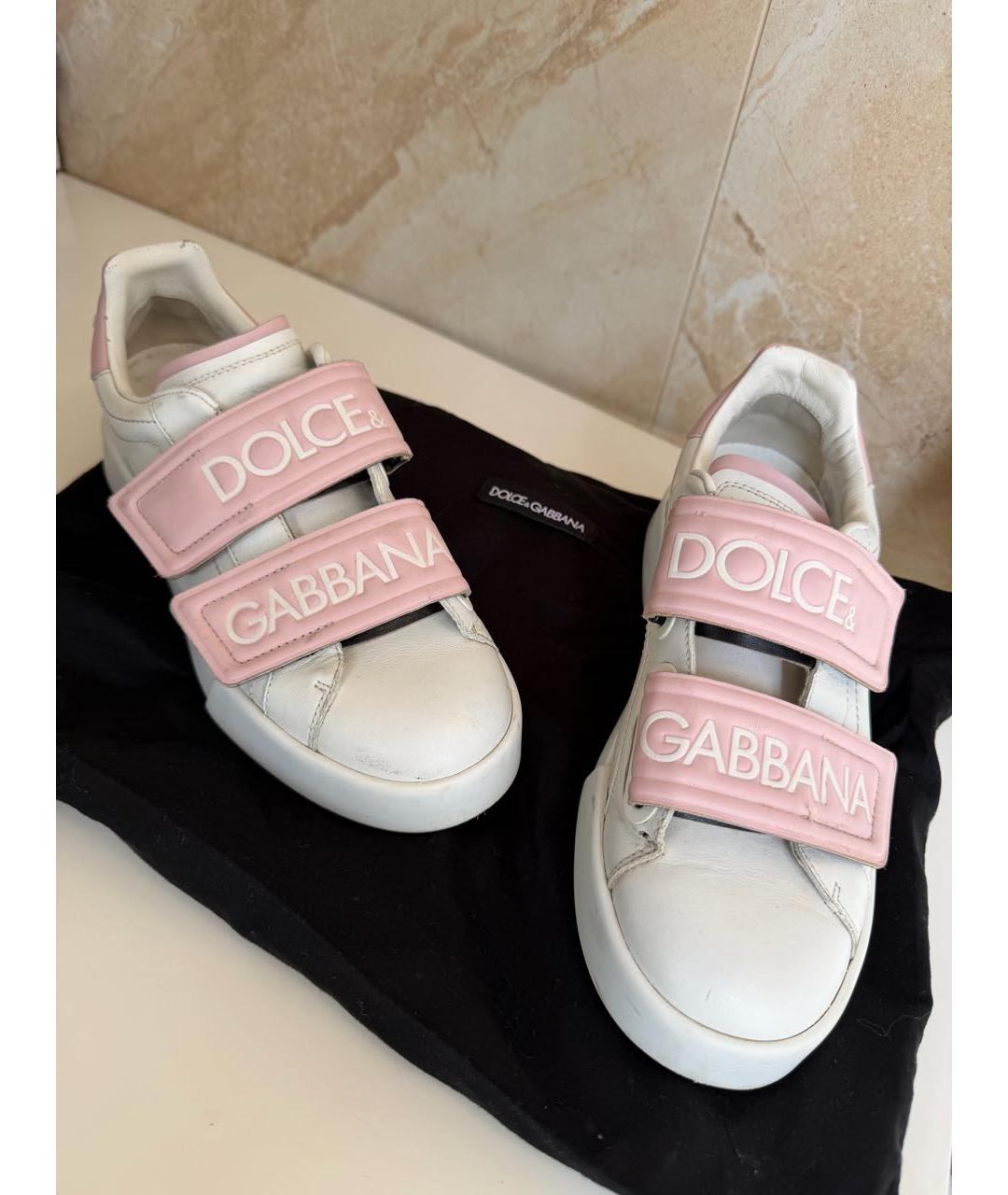 DOLCE&GABBANA Белые кожаные кроссовки, фото 2