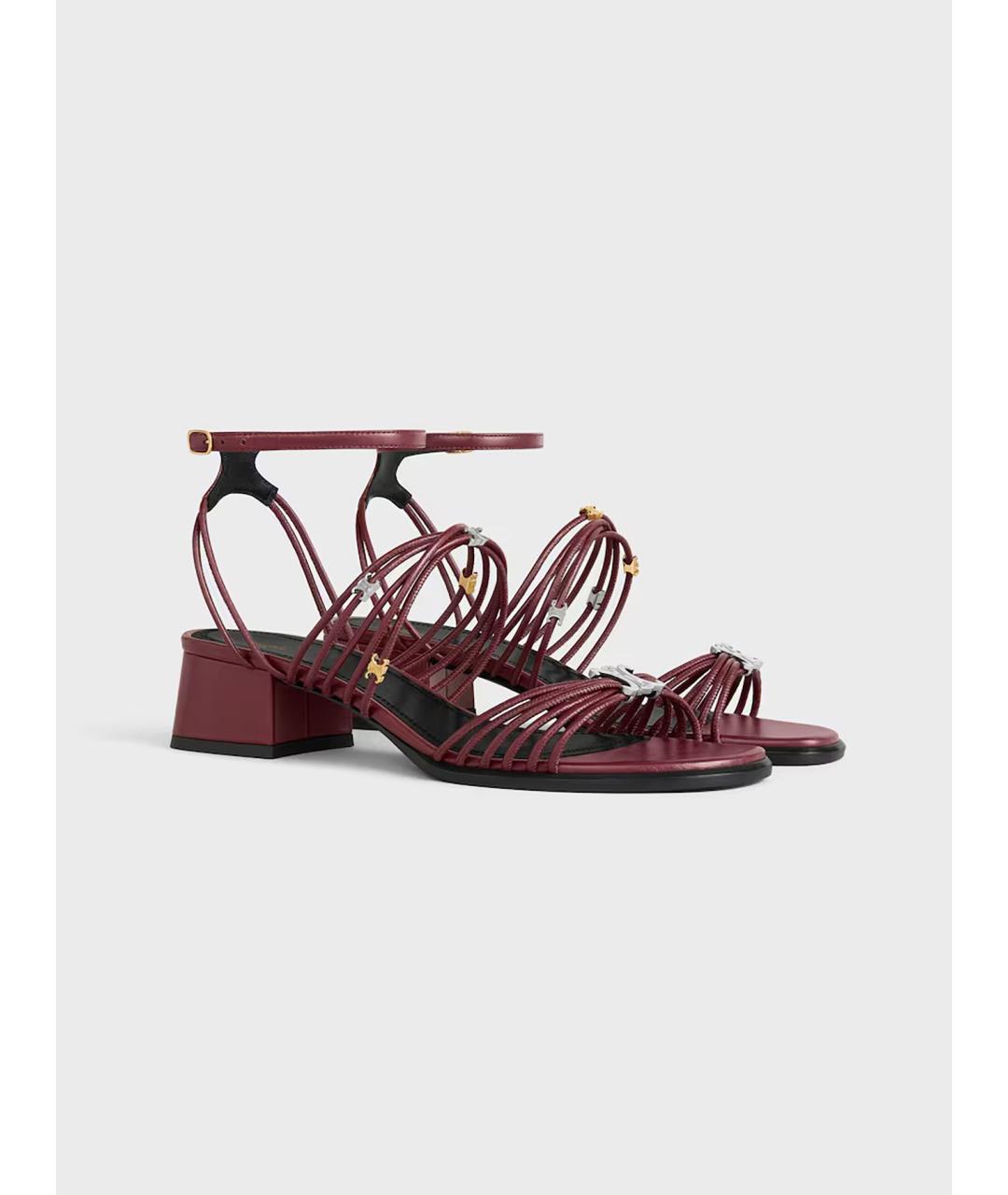 CELINE Бордовые кожаные босоножки, фото 2