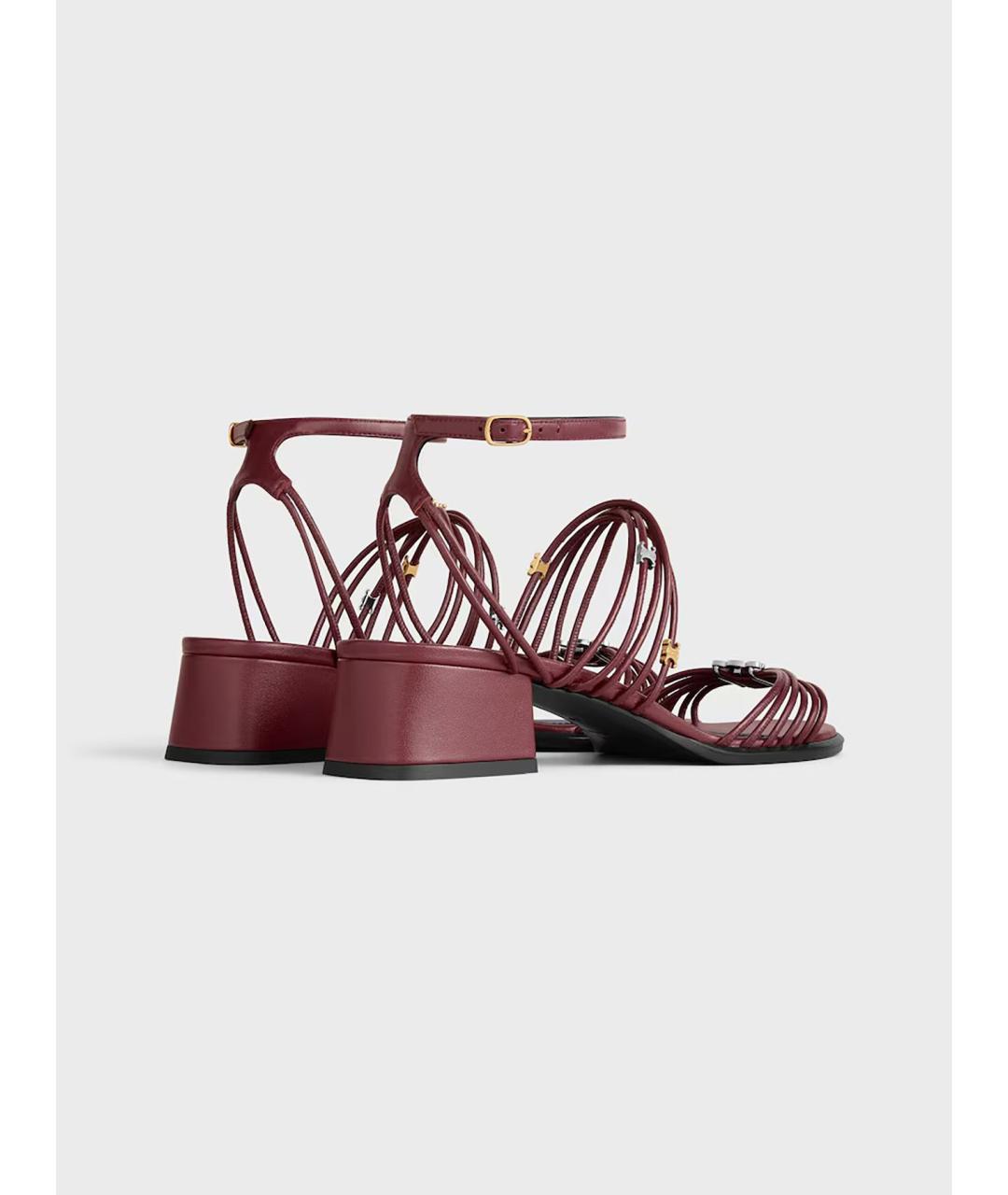 CELINE Бордовые кожаные босоножки, фото 3