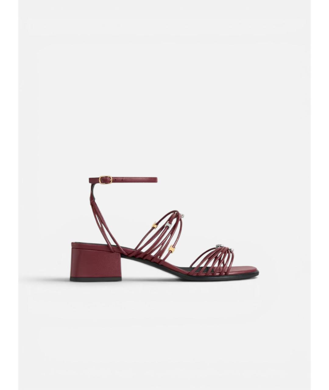 CELINE Бордовые кожаные босоножки, фото 5