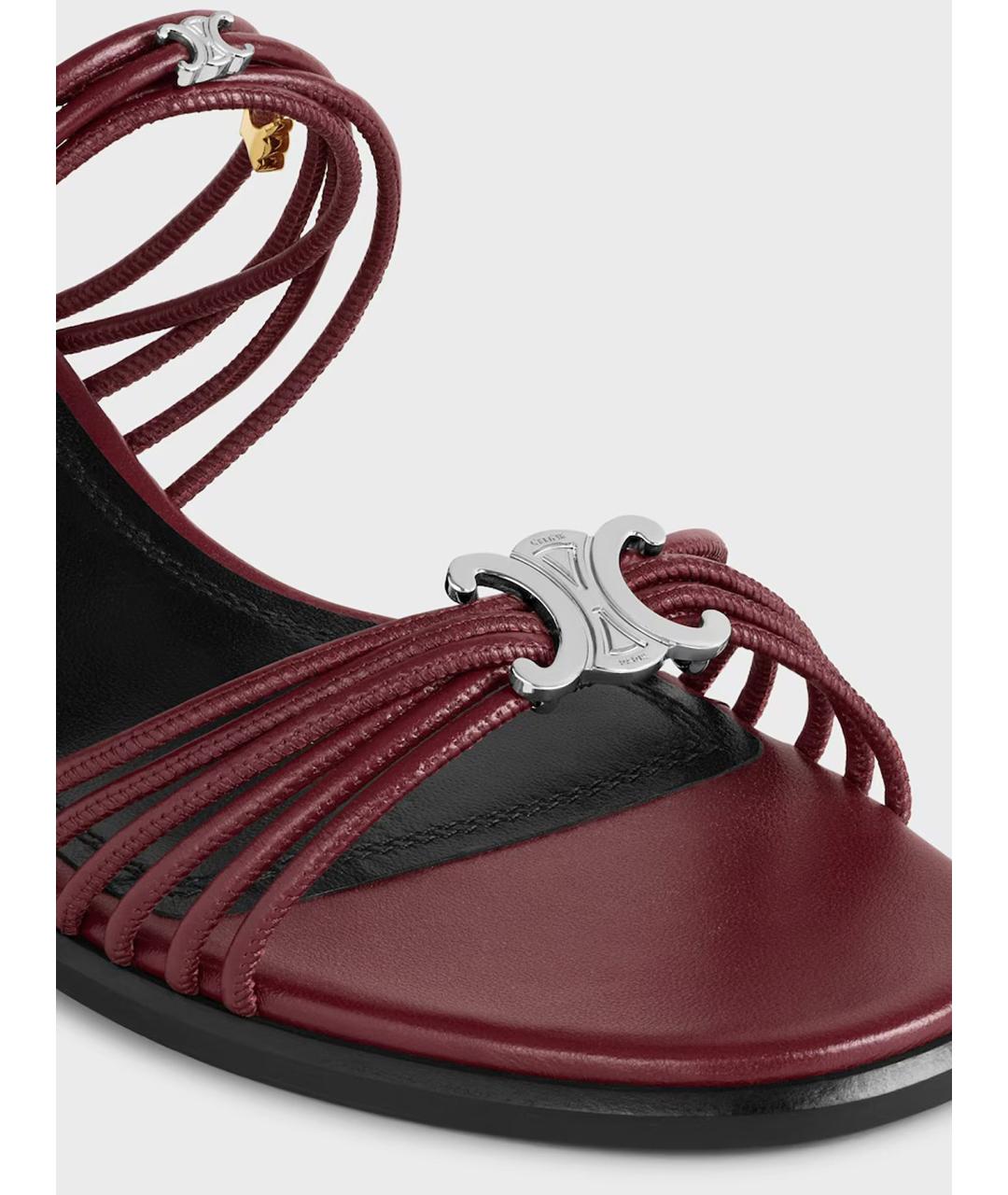 CELINE Бордовые кожаные босоножки, фото 4