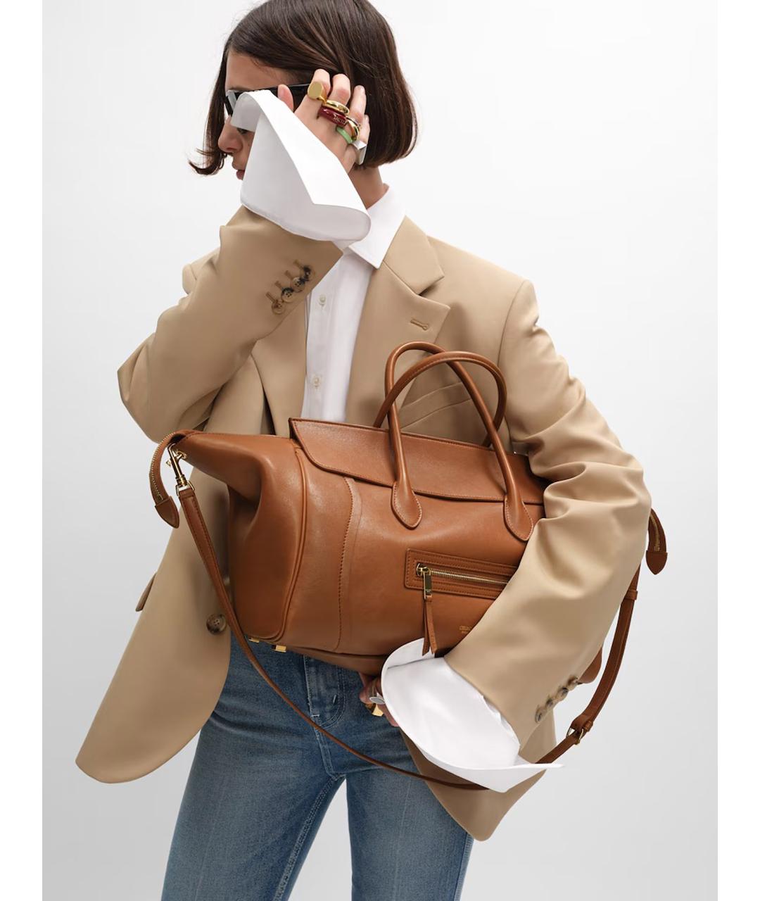 CELINE Коричневая кожаная сумка тоут, фото 3