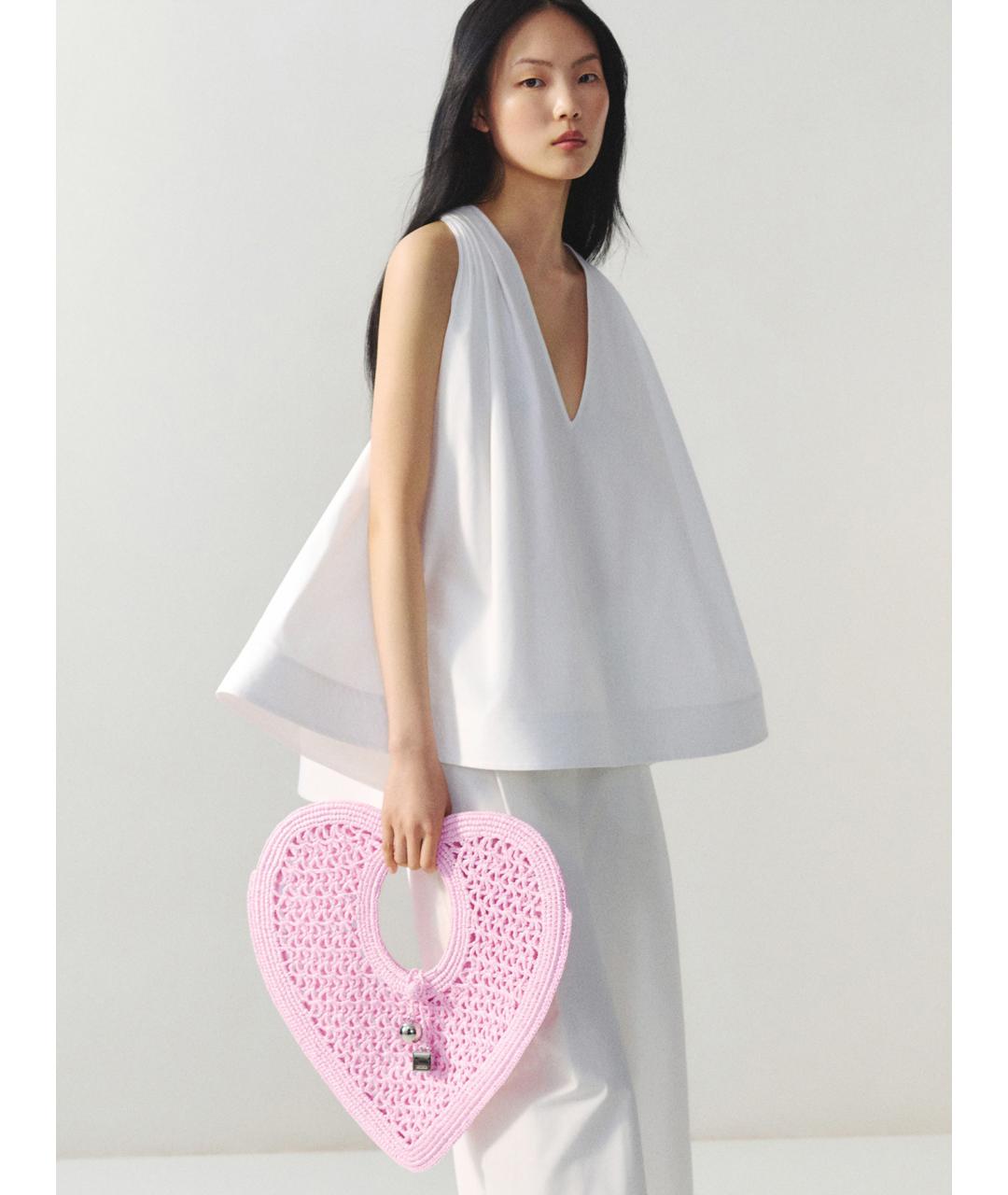 JACQUEMUS Розовая рафия сумка с короткими ручками, фото 3