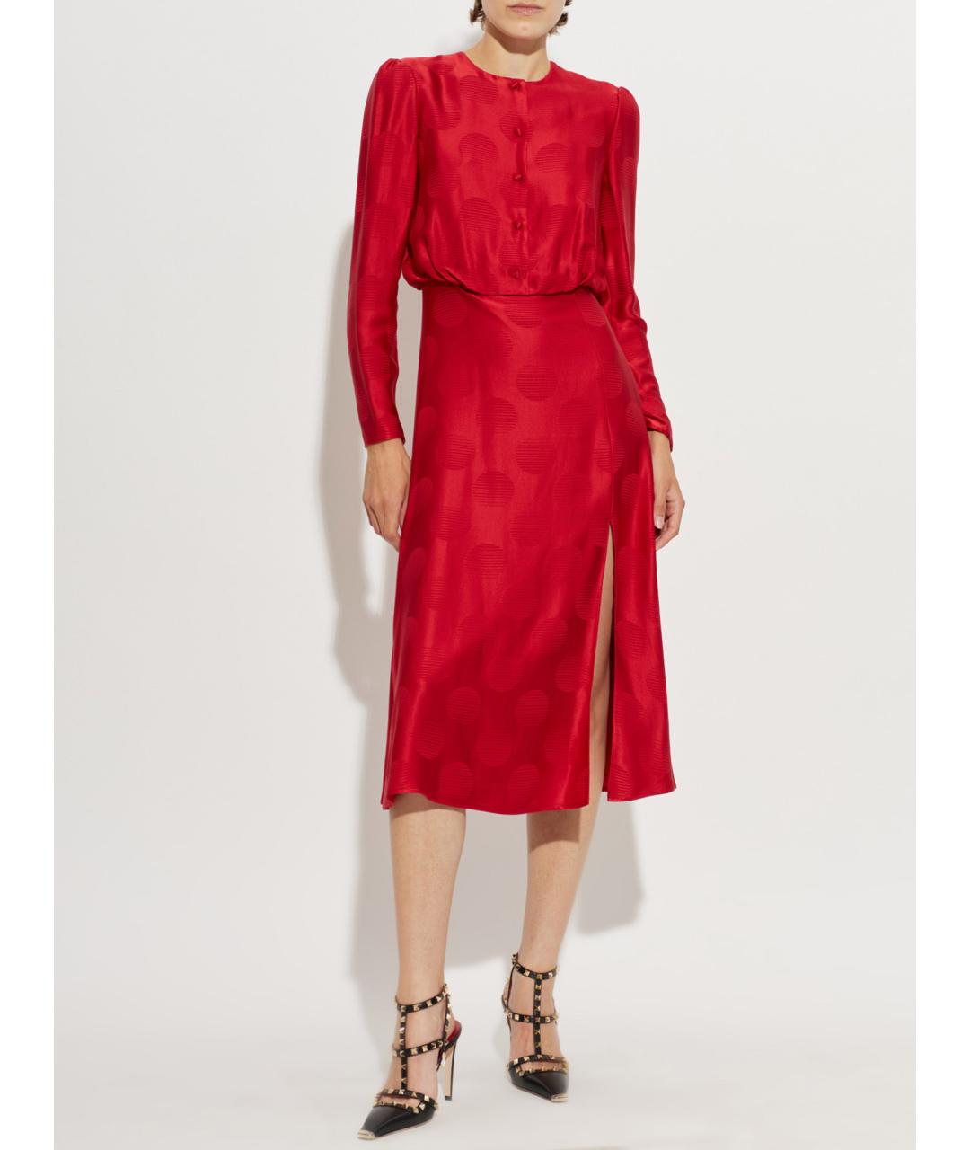 VALENTINO Красное шелковое повседневное платье, фото 2