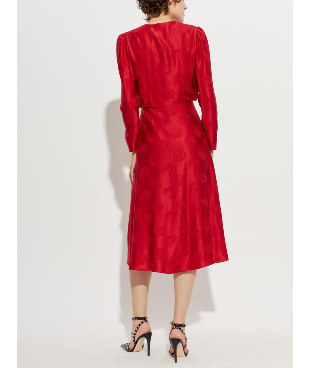 VALENTINO Красное шелковое повседневное платье, фото 3