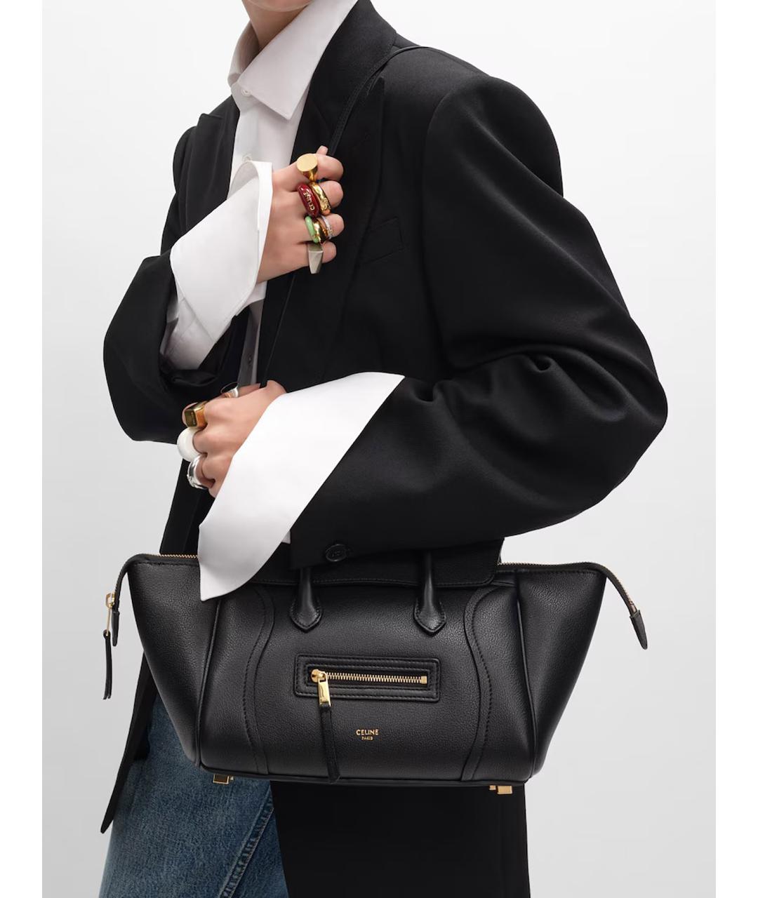 CELINE Черная кожаная сумка тоут, фото 2