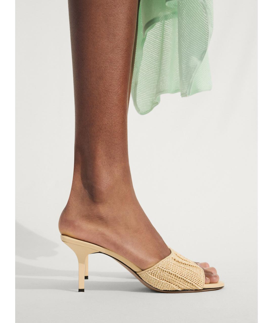 JACQUEMUS Бежевые кожаные мюли, фото 2
