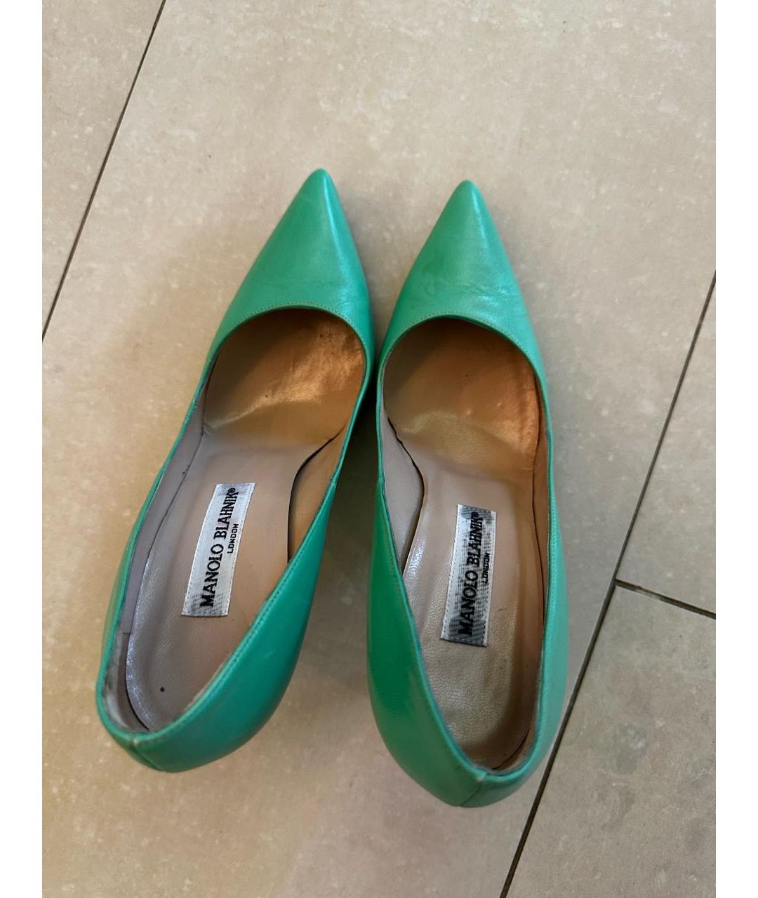 MANOLO BLAHNIK Салатовые кожаные туфли, фото 3