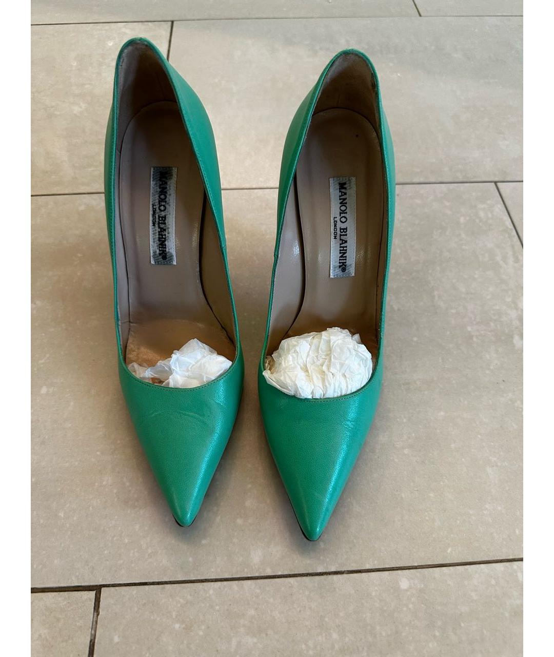 MANOLO BLAHNIK Салатовые кожаные туфли, фото 2
