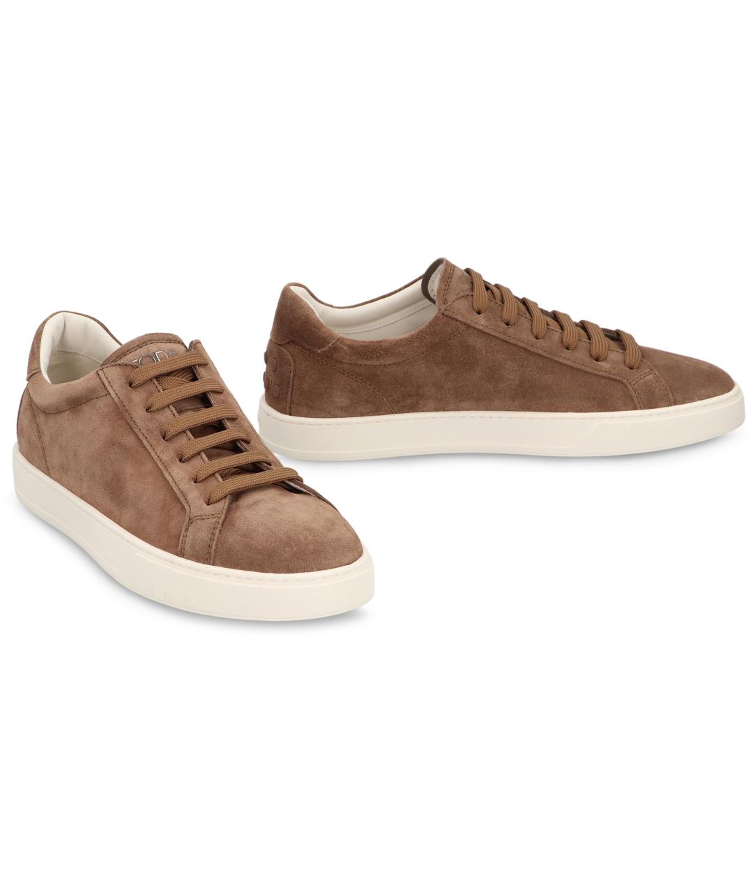 TOD'S Коричневые кожаные низкие кроссовки / кеды, фото 2