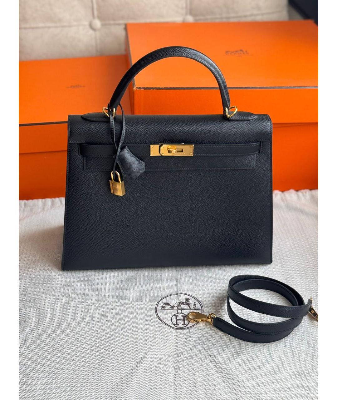 HERMES Черная кожаная сумка с короткими ручками, фото 9