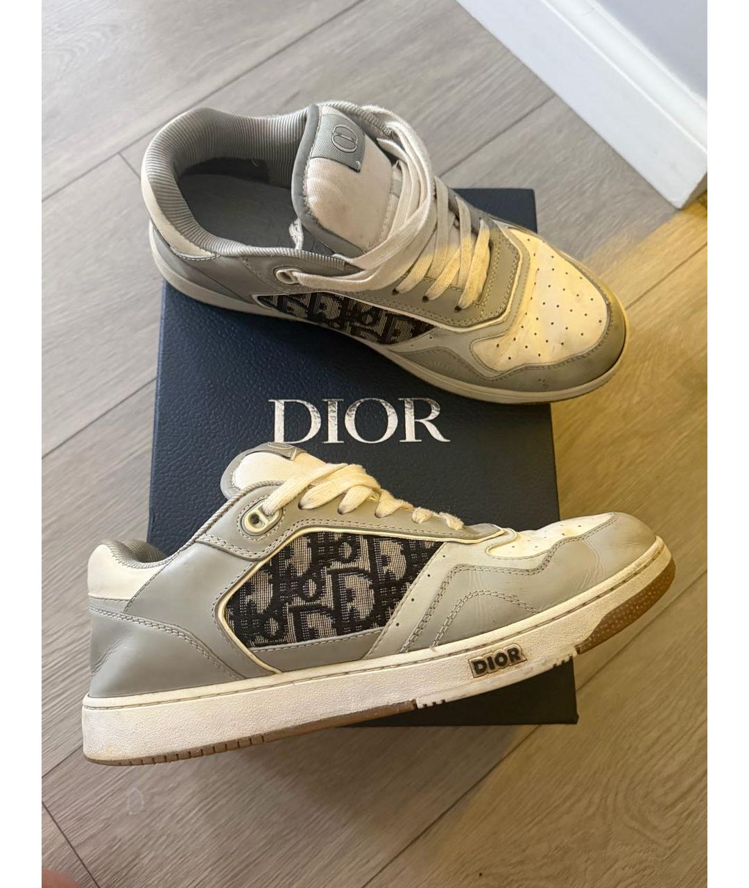 CHRISTIAN DIOR Серые кожаные низкие кроссовки / кеды, фото 4
