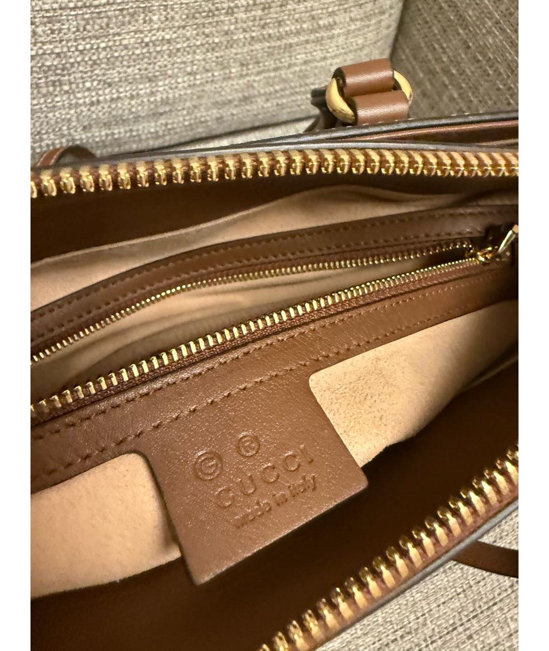GUCCI Коричневая канва сумка с короткими ручками, фото 4