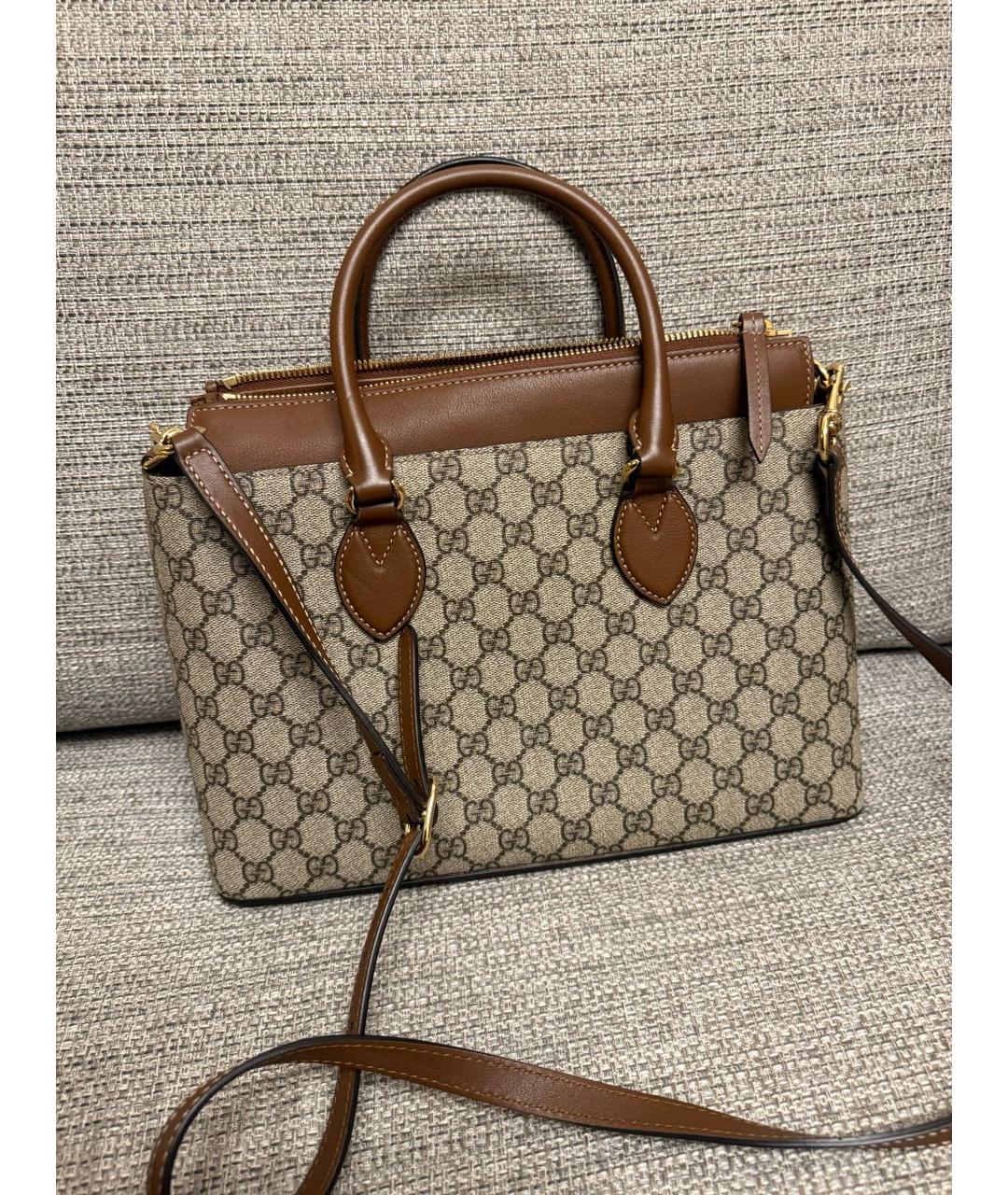 GUCCI Коричневая канва сумка с короткими ручками, фото 6