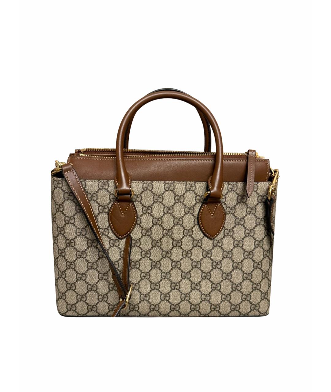 GUCCI Коричневая канва сумка с короткими ручками, фото 1