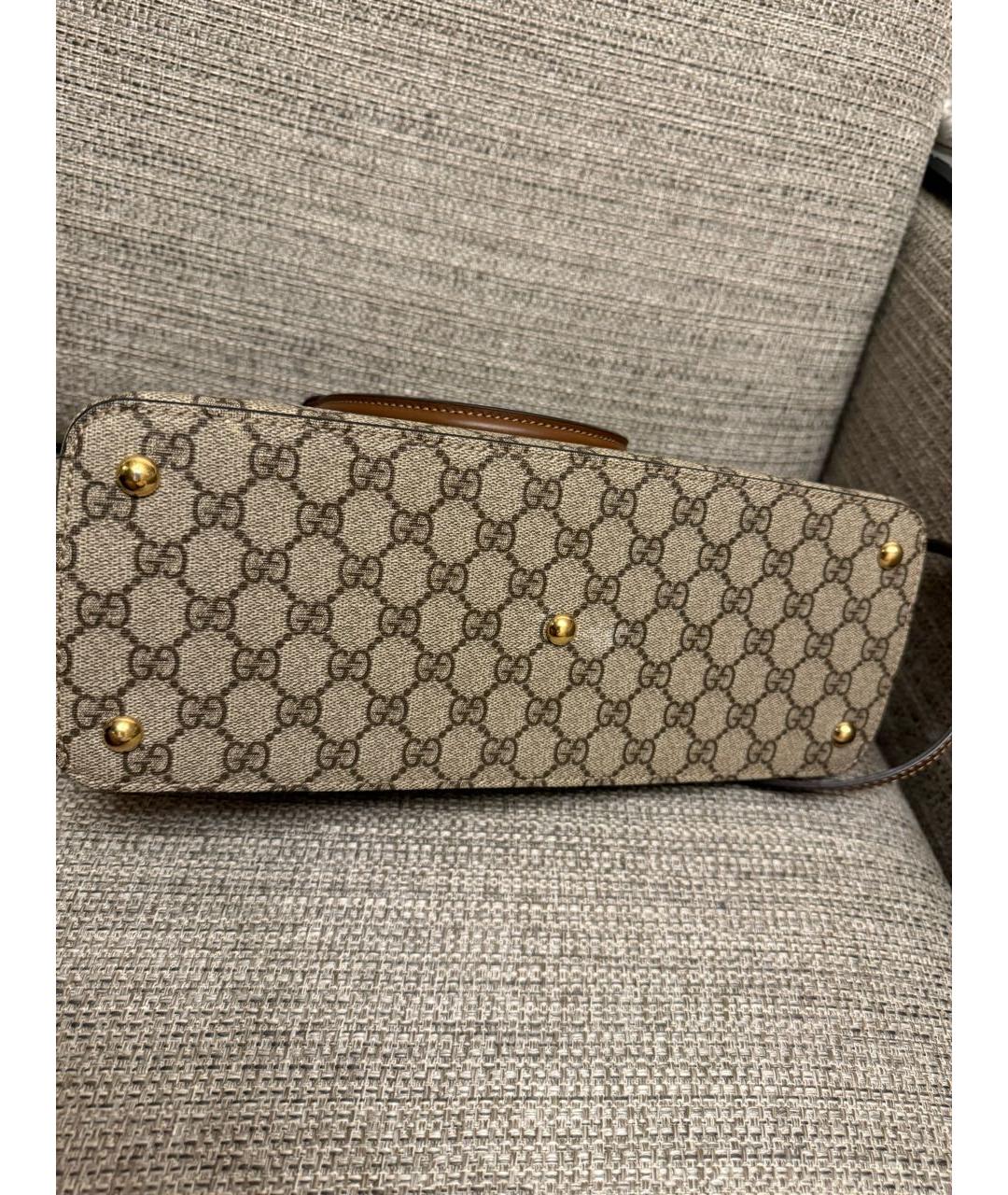 GUCCI Коричневая канва сумка с короткими ручками, фото 5