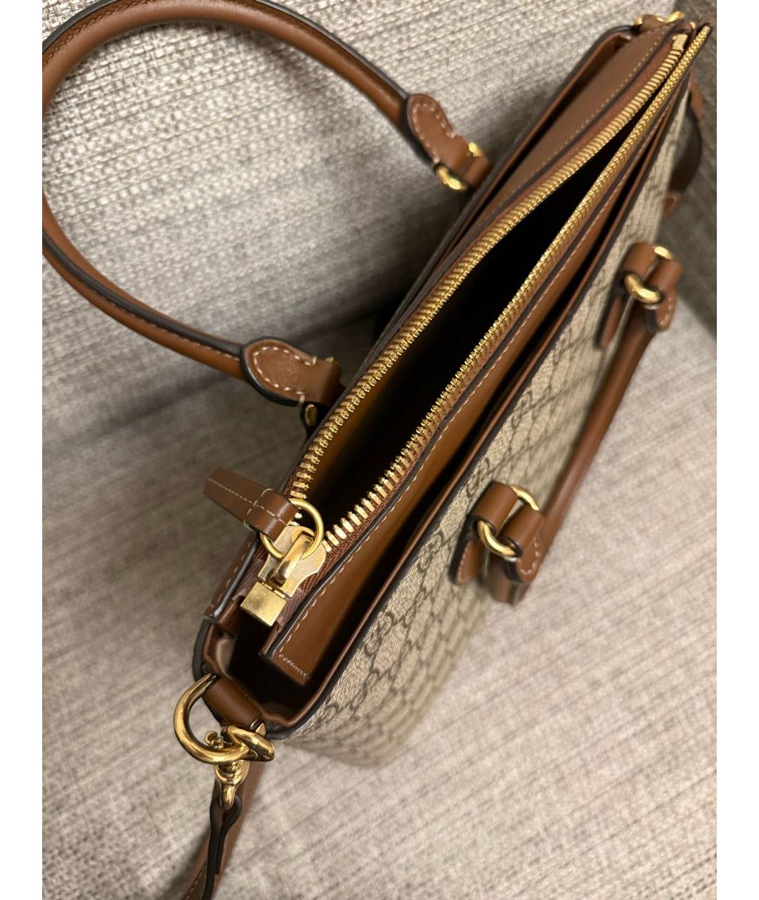 GUCCI Коричневая канва сумка с короткими ручками, фото 3