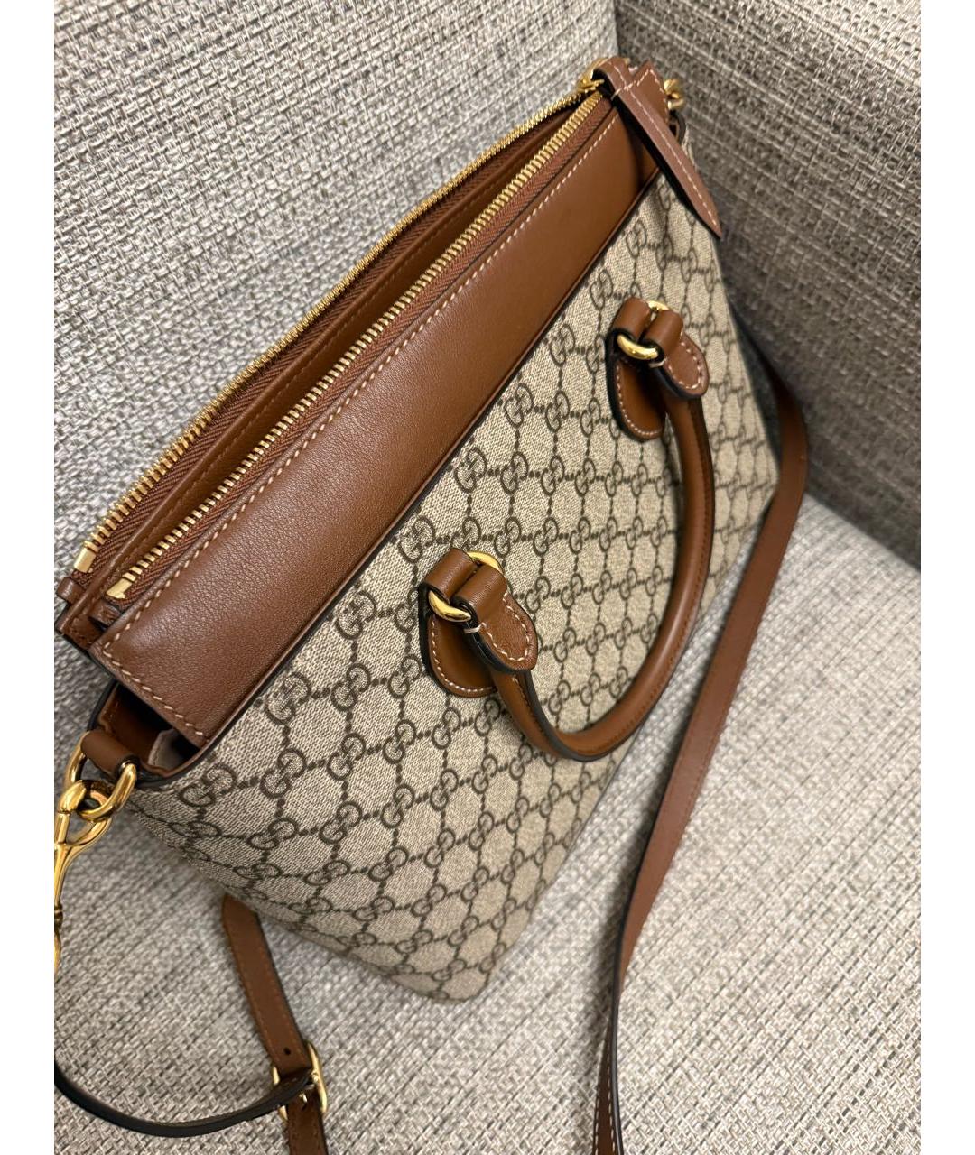 GUCCI Коричневая канва сумка с короткими ручками, фото 2