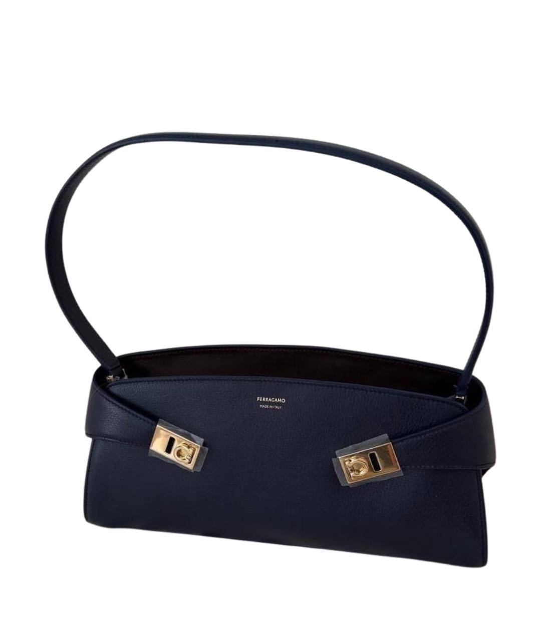 FERRAGAMO Темно-синяя кожаная сумка через плечо, фото 1