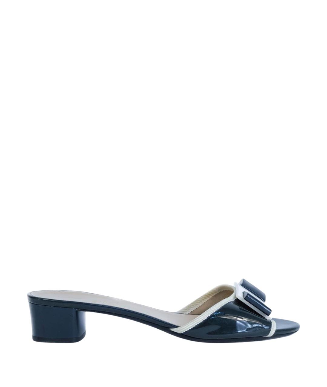 FERRAGAMO Синие мюли из лакированной кожи, фото 1