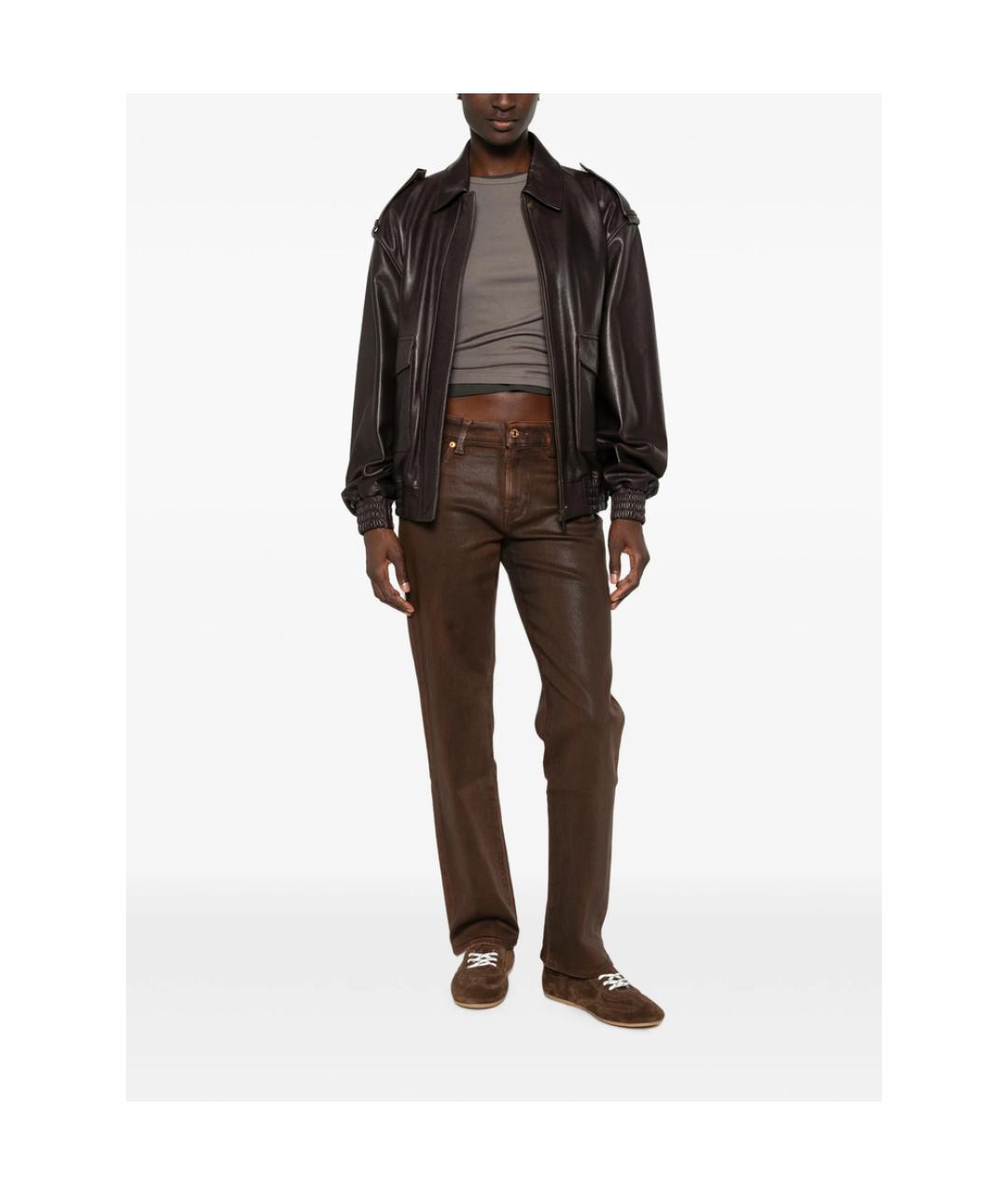 7 FOR ALL MANKIND Коричневые хлопковые прямые джинсы, фото 4