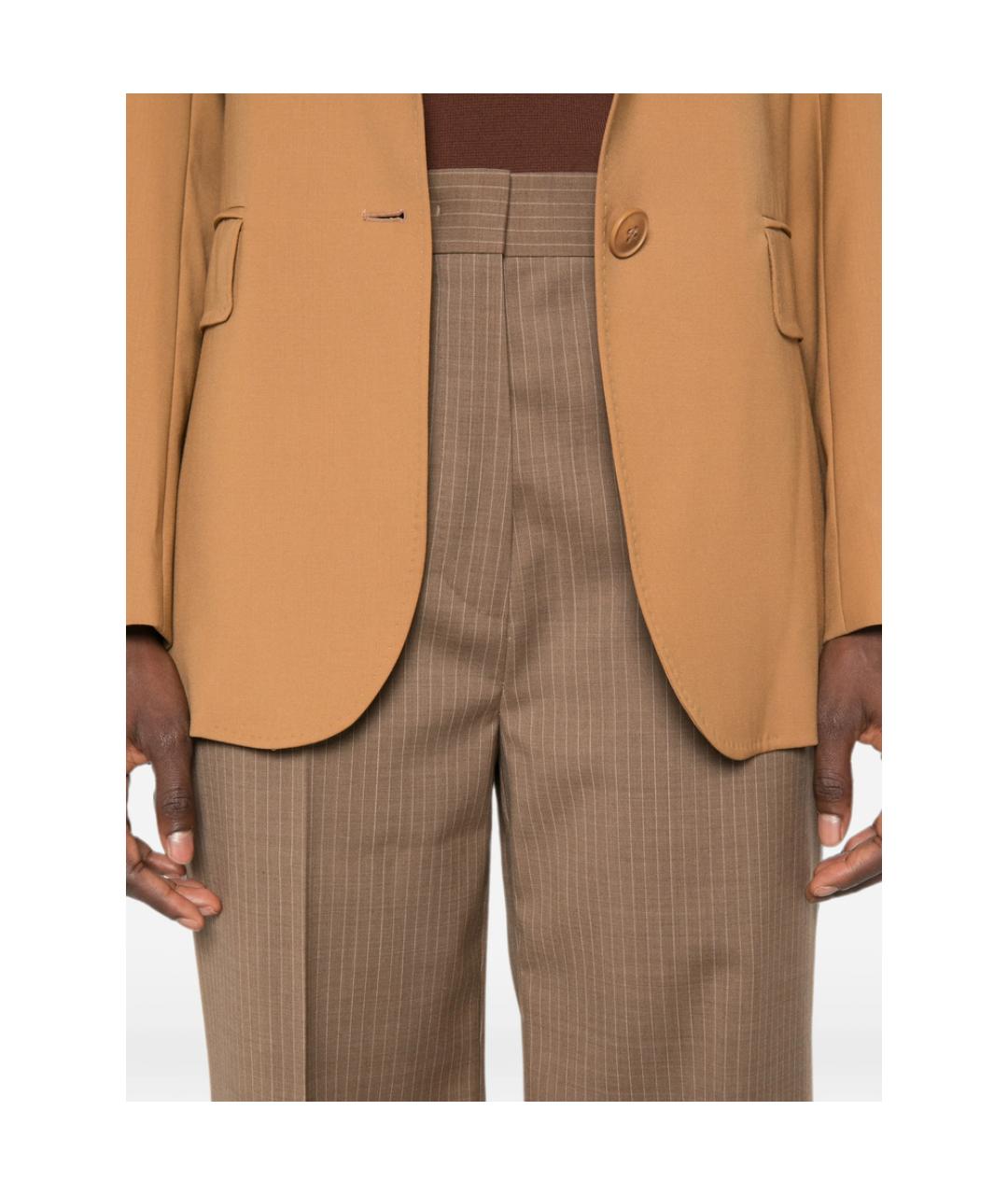 MAX MARA STUDIO Коричневые шерстяные прямые брюки, фото 4