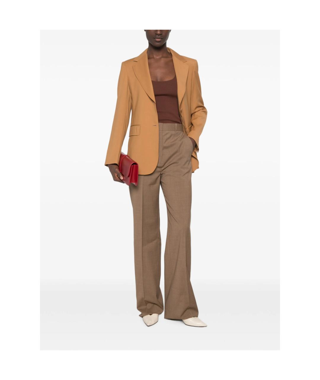 MAX MARA STUDIO Коричневые шерстяные прямые брюки, фото 5
