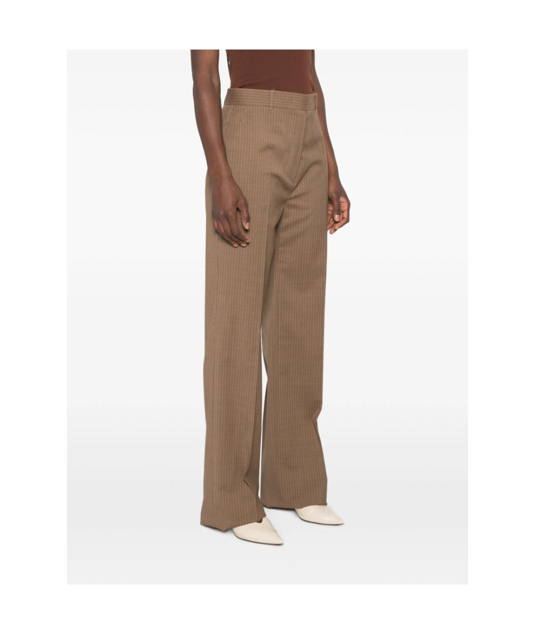 MAX MARA STUDIO Коричневые шерстяные прямые брюки, фото 2