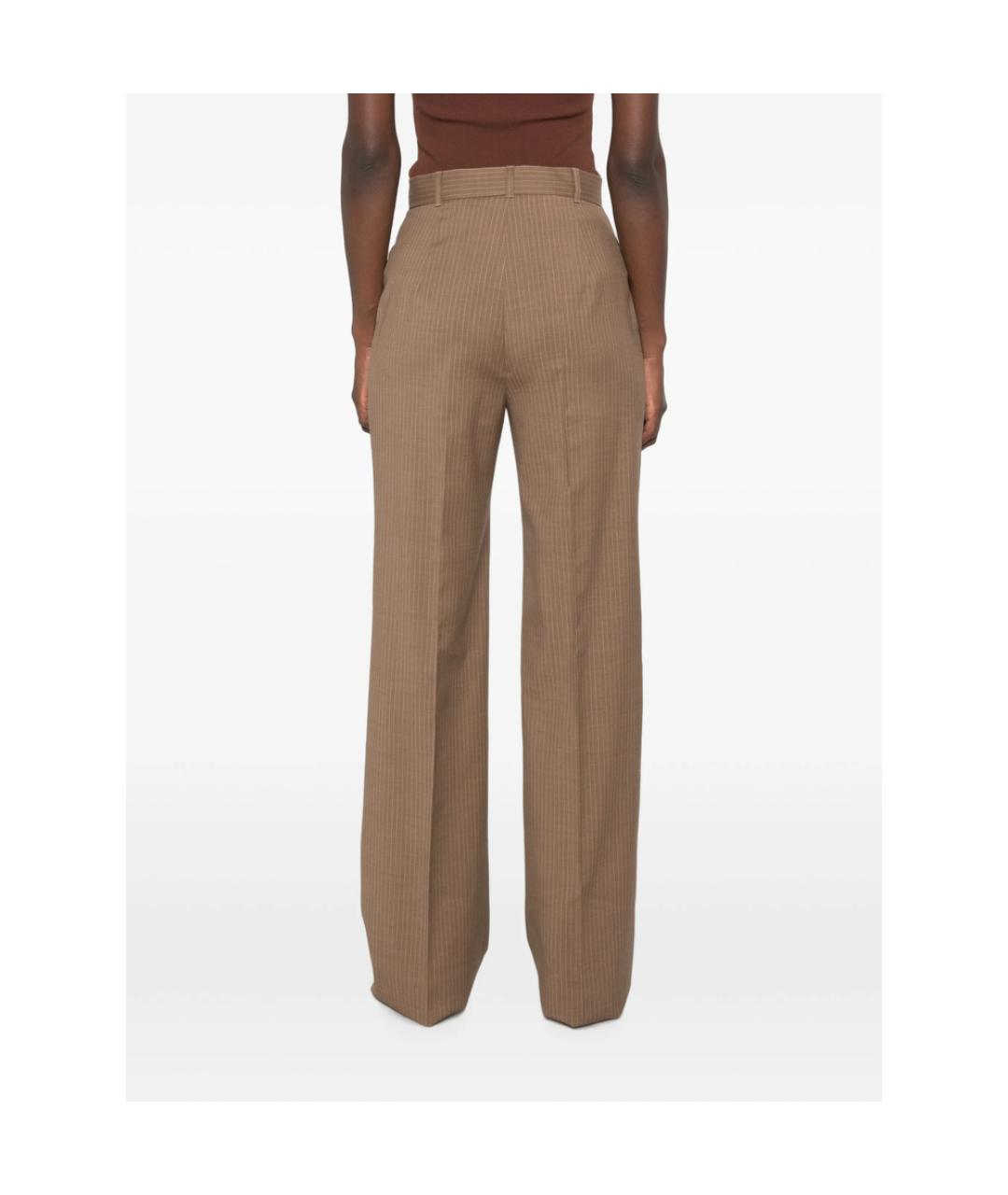 MAX MARA STUDIO Коричневые шерстяные прямые брюки, фото 3