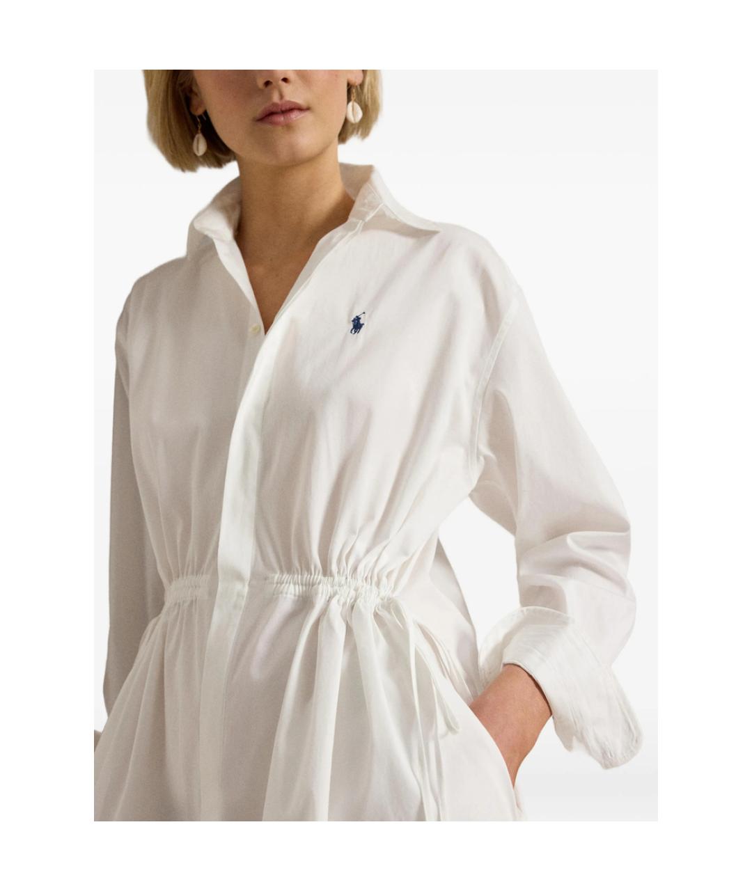 RALPH LAUREN Белое хлопковое повседневное платье, фото 2