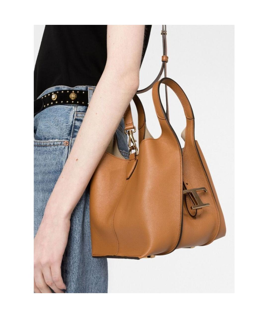 TOD'S Бежевая кожаная сумка тоут, фото 3