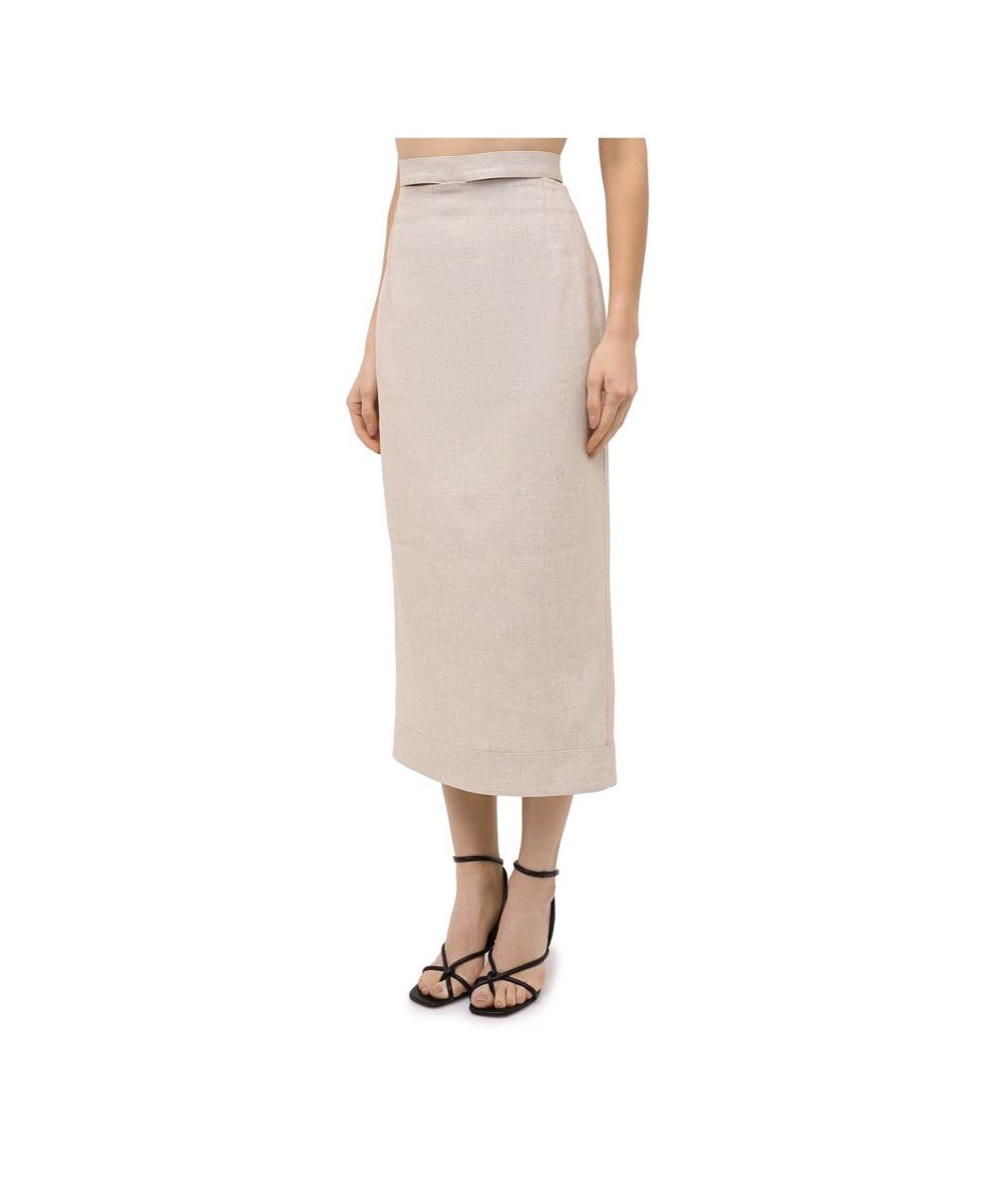 JACQUEMUS Бежевая льняная юбка миди, фото 8